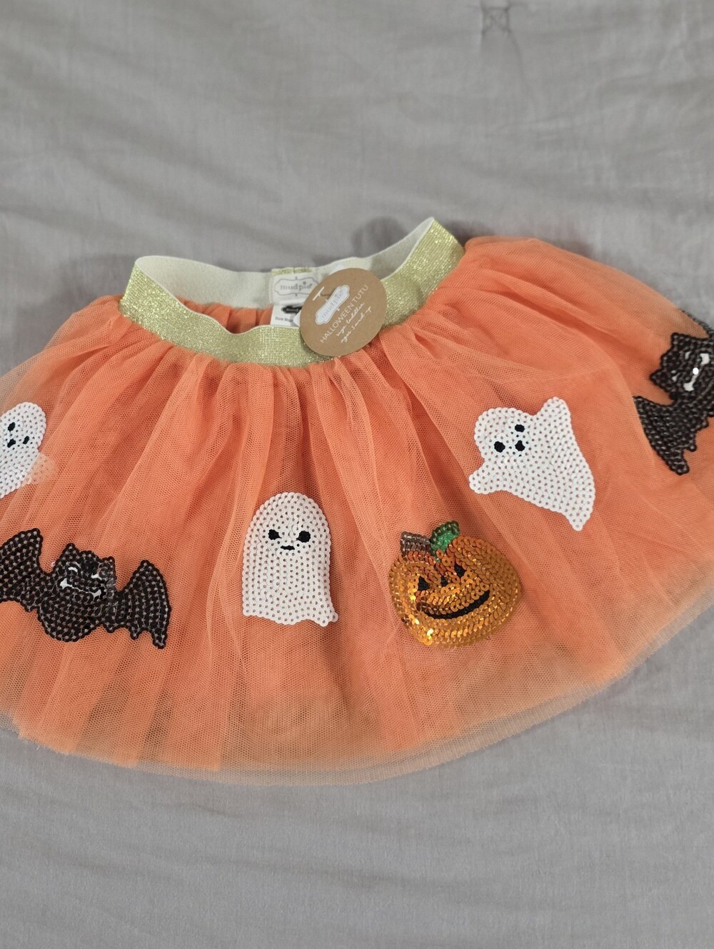 NEW Mud Pie Toddler Girls Halloween Orange Sequin Tutu Tulle Skirt 3+